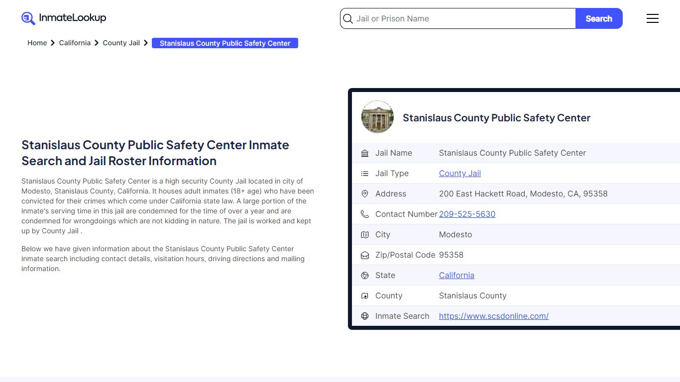 Stanislaus County Public Safety Center Inmate Search, Jail Roster ...